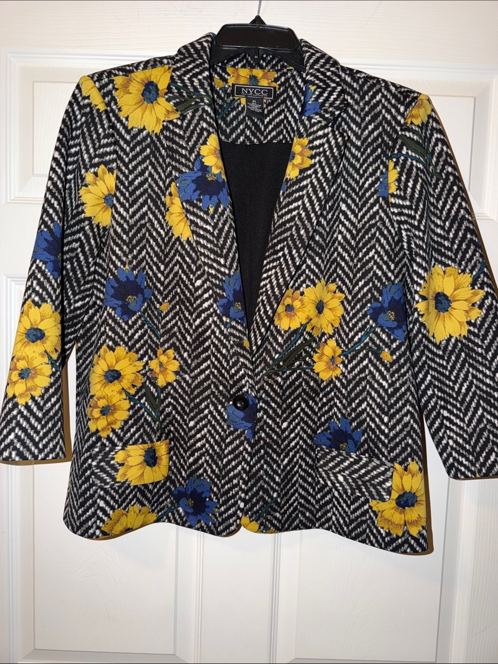 NYC Black Chevron Blazer with Yellow & Blue Floral Print
